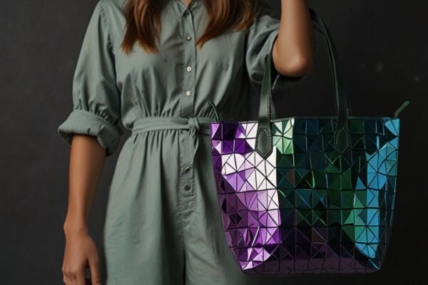 tote bag green iridescent holographic triangles​