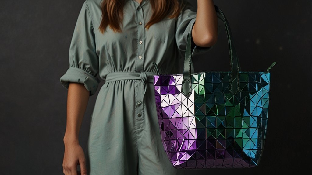 tote bag green iridescent holographic triangles​