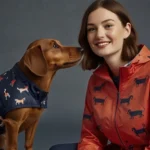 Joules Golightly Navy Sausage Dog Printed Waterproof Packaway Zip Jacket​