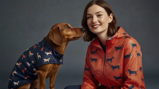 Joules Golightly Navy Sausage Dog Printed Waterproof Packaway Zip Jacket​