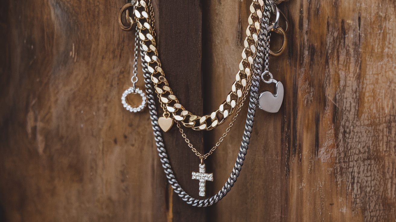 AllSaints Two Tone Layered Mix Chain Necklace