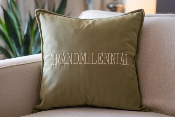 Square Olive Green Throw Pillow Grandmilennial