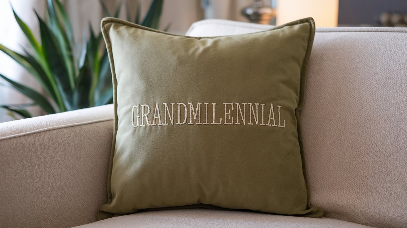 Square Olive Green Throw Pillow Grandmilennial